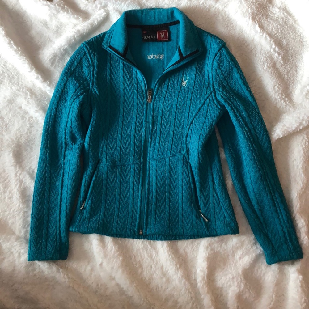 Teal Spyder Knit Zip-Up Jacket